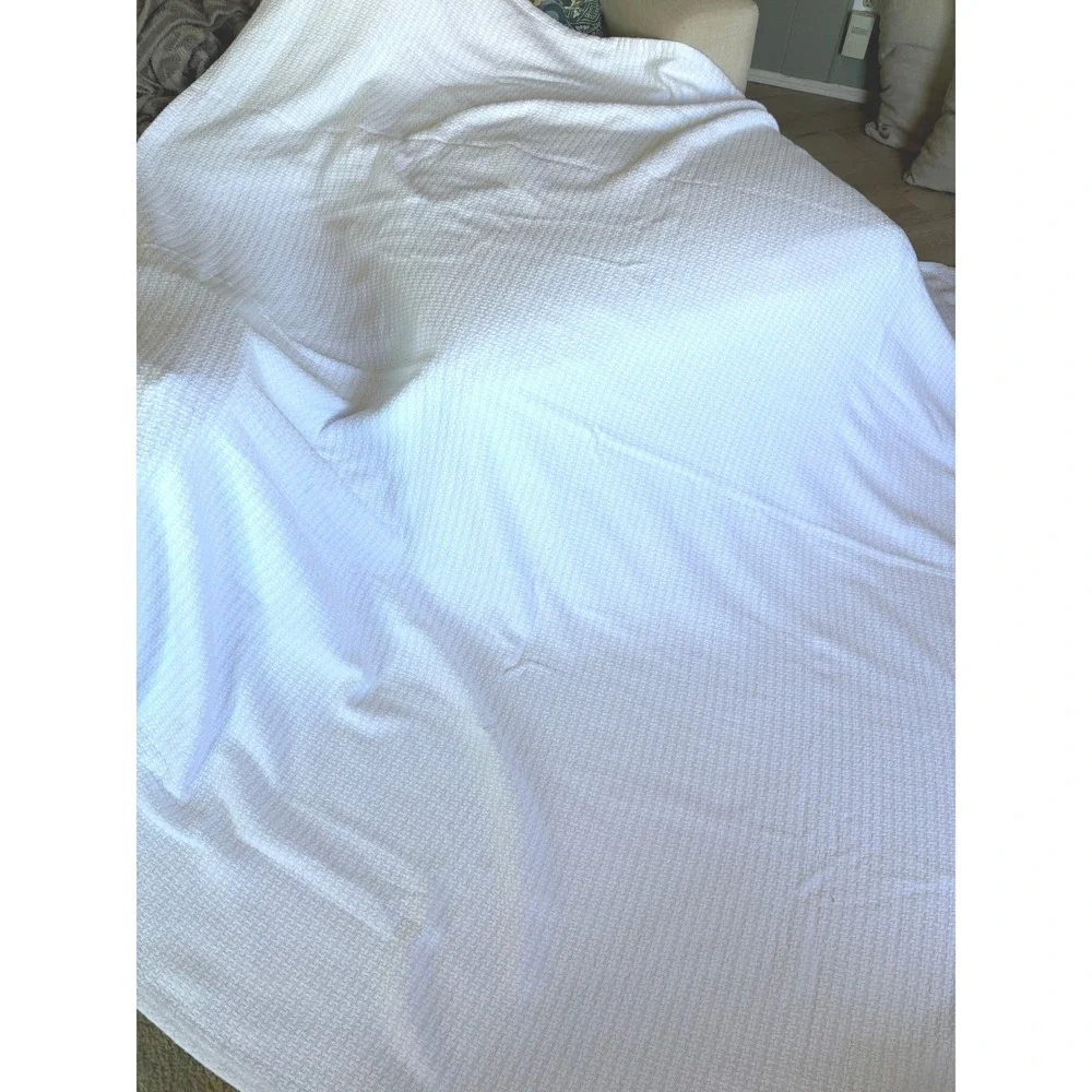 Lauren Ralph Lauren Bedspread Blanket Full/Queen White Waffle Knit Cotton Woven